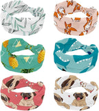 6 Pcs Stretchy Headbands for Women, Absorbed Sport Headband Soft Twist Knotted Headbands for Daily Life Yoga Workout, Dogs Collection Multi Animal