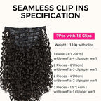 Lashey Seamless Clip in Hair Extensions Human Hair 110g 7pcs Burmese Curly Natural Black 18 Inch Clip In Human Hair Extensions with Soft PU Weft for Women