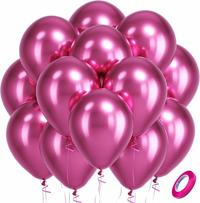 Bezente Metallic Hot Pink Latex Party Balloons 100 Pack 12 inch | Metallic Pink by Bezente