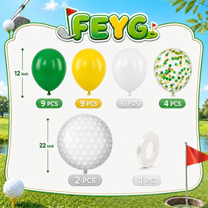 Golf Balloons for Sports Party Decor | 12 Inch Green Yellow Golf Theme Balloons - Image 2