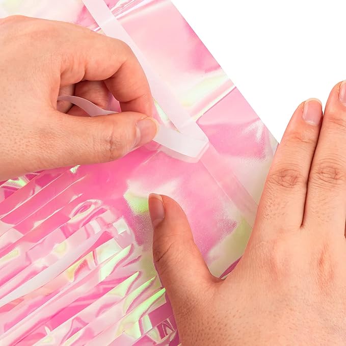 BRAVESHINE Clear Pink Streamers Party Curtain | Iridescent Fringe Backdrop | - Image 4
