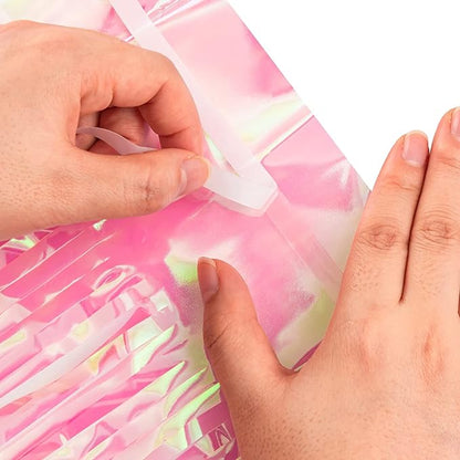 BRAVESHINE Clear Pink Streamers Party Curtain | Iridescent Fringe Backdrop | - Image 4