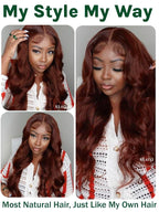 KLAIYI Bye Bye Knots Glueless Wig Reddish Brown Body Wave 7x5 Pre Cut HD Lace Front Wigs Human Hair Put On And Go Wig Pre Bleached Pre Plucked with Baby Hair 30S Ready To Wear 150% Density Full 26Inch