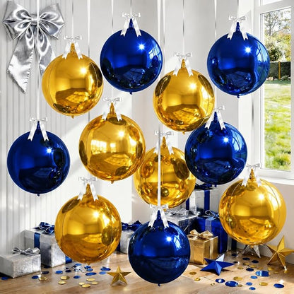 9 Pcs Blue Gold Round Foil Balloons Dark Navy Blue Metallic Gold Chrome 4D Ball by Froova