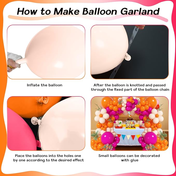 Pink and Orange Balloon Arch Kit, Hot Pink Orange Peach Garland Balloon - Image 9