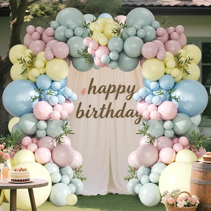 Pink Blue Yellow Pastel Balloon Arch Kit - Image 7