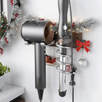 Tindbea Hair Dryer Holder Curling Iron Holder, Blow Dryer Holder Wall Mount, Bathroom Hair Tool Organizer Rack for Universal Dryer, Walnut Wood Silver Color Metal