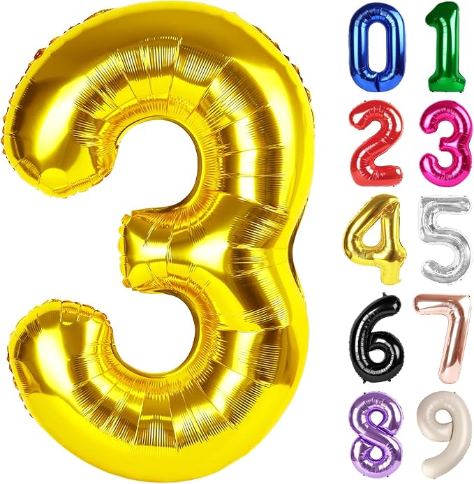 3 Balloon - Gold Birthday Number Balloons, 40 Inch Decorations Men Women | Gold by ALPHADELTAPI