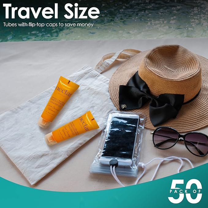 World Amenities - Nectar Bulk 2-in-1 Conditioning Shampoo | 50 Count | Sweet Orange Blossom, Mini Travel Size Toiletries (100% Recyclable Tube with Flip Top Cap) Hotel Amenities, for All Hair Types