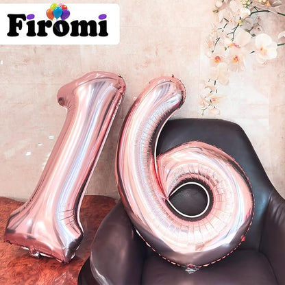FIROMI 16 Foil Number Balloons Rose Gold 40-inch Big Mylar Balloon Numbers | - Image 4