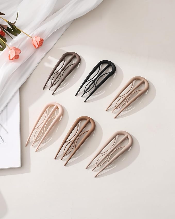 French Hair Pin for Women - U-Shaped Hair Fork for Updos, Chignons & French Twists, Durable Acrylic, Secure & Elegant Styling for All Hair Types (Neutral colors (Matte))