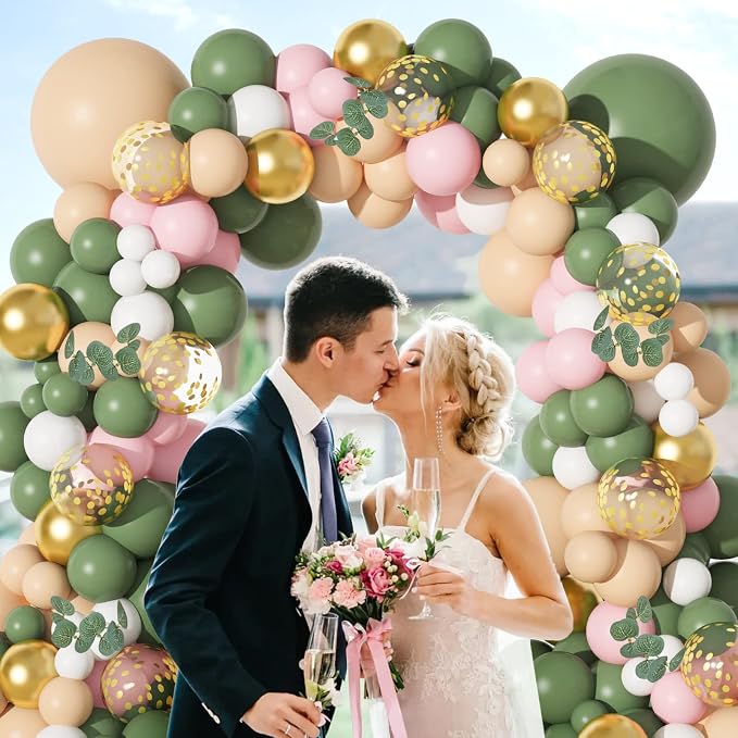 Amandir 166Pcs Sage Green Blush Peach White Gold Balloon Garland Arch Kit | - Image 7