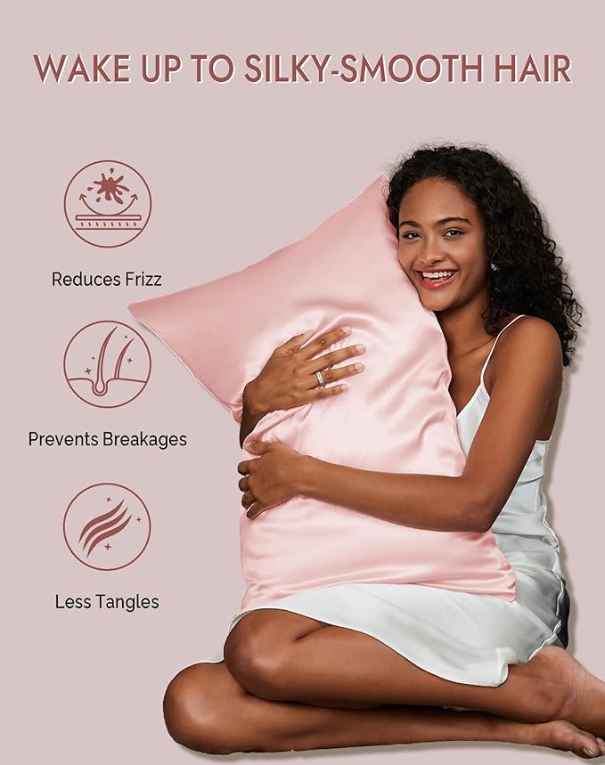 SilkSilky 100% Mulberry Silk Pillowcase - Pure 22 Momme High-Grade 6A Fibers for Hair & Skin, Envelope Closure, Natural, Organic, Breathable & Cooling Pillow Case (King, Pink)