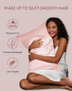SilkSilky 100% Mulberry Silk Pillowcase - Pure 22 Momme High-Grade 6A Fibers for Hair & Skin, Envelope Closure, Natural, Organic, Breathable & Cooling Pillow Case (Standard, Pink)