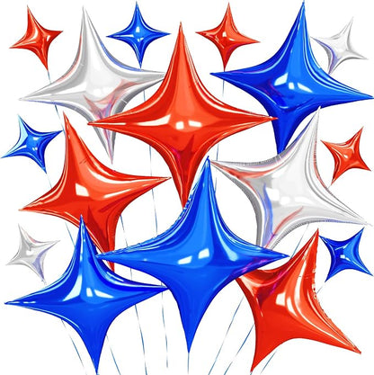Blue Red Star Balloons, 26 Inch and 10 Inch Red Blue Stars Shaped Balloon by BIAPIAN