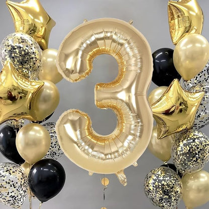 Champagne Gold Large Number 3 Balloon, 40 Inch Light Gold Foil Helium Number - Image 2