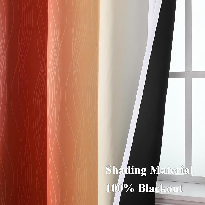 Burnt Orange and Greyish White Ombre Blackout Curtains 90 Inch Length - Image 5
