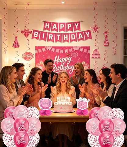 Pink Birthday Decorations for Women | Pre-Strung Happy Birthday Banner - Image 2