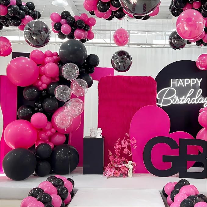 136pcs Hot Pink Black Balloon Arch Kit - Image 3