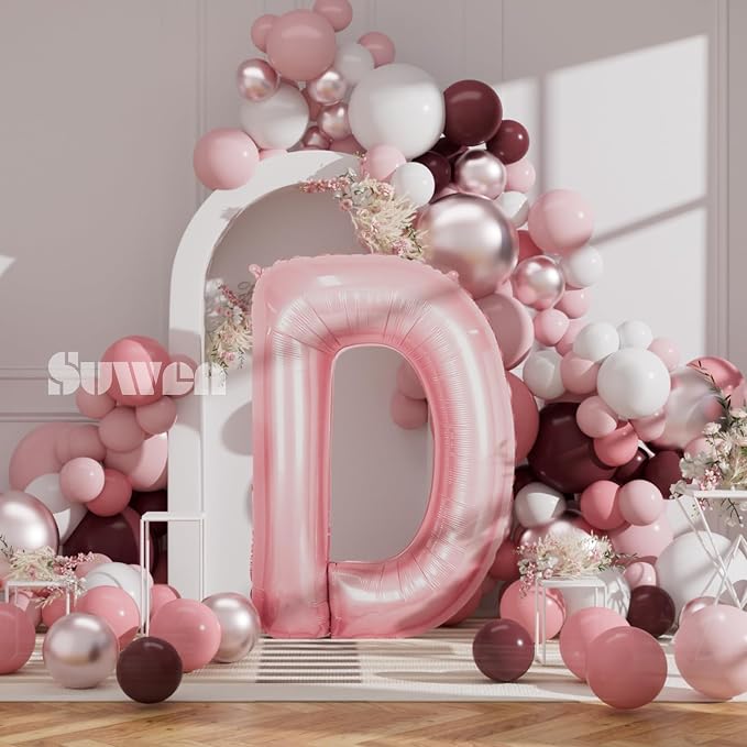 SUWEN 40 Inch Pink Large D Letter Balloons Big Foil Helium A-Z | Jumbo Mylar - Image 3