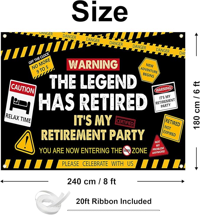 Happy Retirement Banner Caution Logos Retirement Party Decorations Funny Legend - Image 2