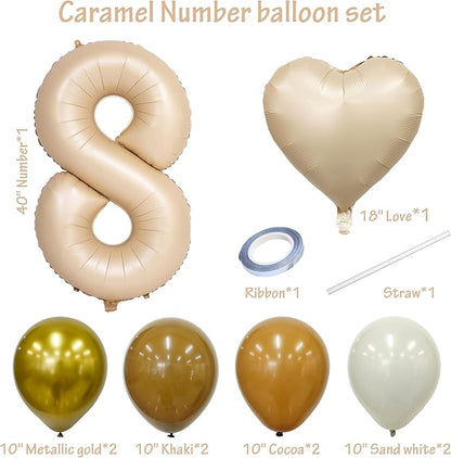 40 In Caramel Number Balloons Helium Foil Mylar latex Balloon Digital 8 | - Image 2