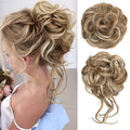 CJL HAIR 2PCS Messy Bun Hair Pieces Wavy Curly Synthetic Updo Chignon Fake Scrunchies Ponytail Extension for Women Sahara Beige