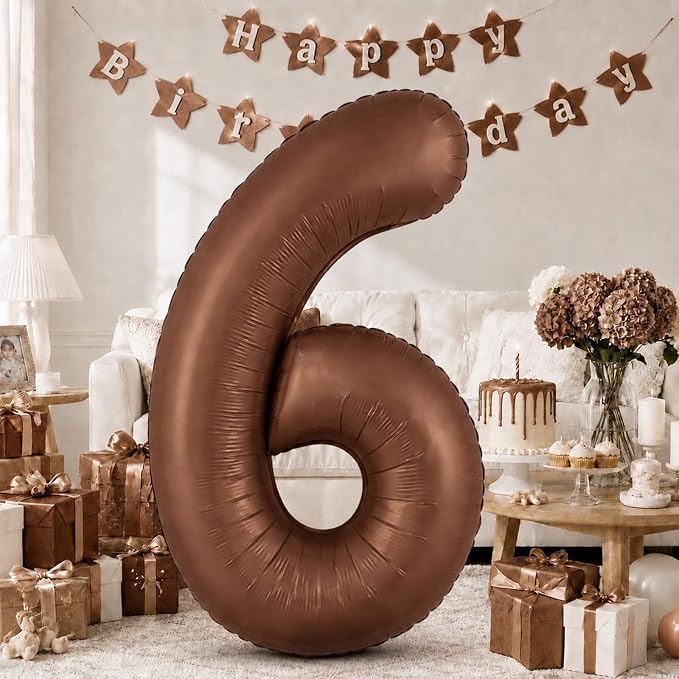 Dark Brown Number Balloons 6, 40inch Large Chocolate Brown Digital 6 Foil by KAINSY