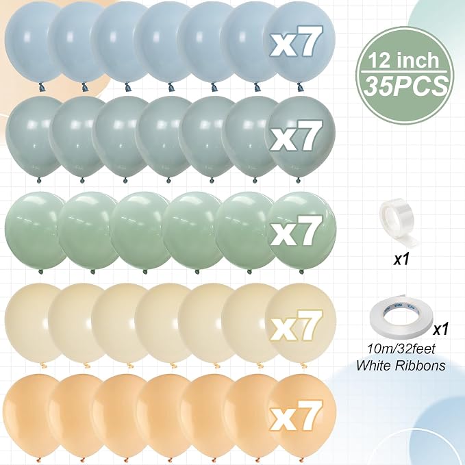 Jobkoo Sage Green Dusty Blue Balloons, 12 Inch Retro Slate Light Blue Olive - Image 3