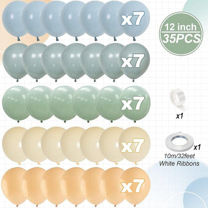 Jobkoo Sage Green Dusty Blue Balloons, 12 Inch Retro Slate Light Blue Olive - Image 3