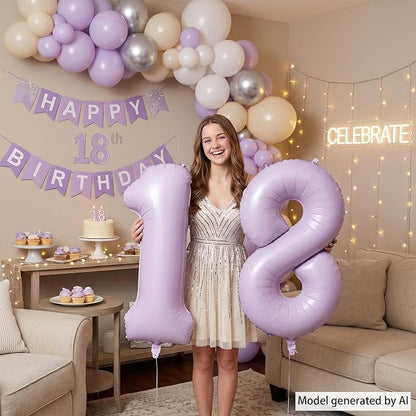 Cream Purple Number 18 Balloon 40 Inch, Foil Digits - Image 6