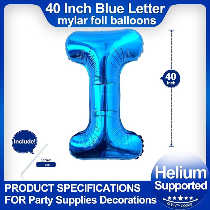 40 Inch Blue Letter I Balloons, DIY Phrase Foil Alphabet Letter I Balloons DIY - Image 2