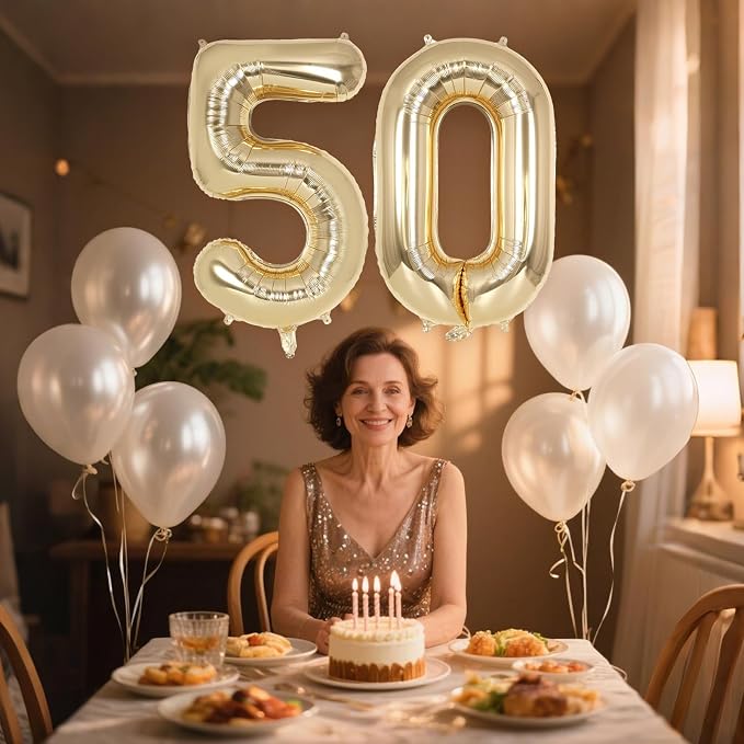Champagne Gold Large Number 50 Balloon, 40 Inch Light Gold Foil Helium Number - Image 4