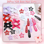 36Pcs Pink Mini Bow Hair Clips 6 Color Water Drop No Slip Hair Clips for Women White Star Snap Hair Barrettes Black Small Hair Bows Star Bowknot Hair Accessories for Girls