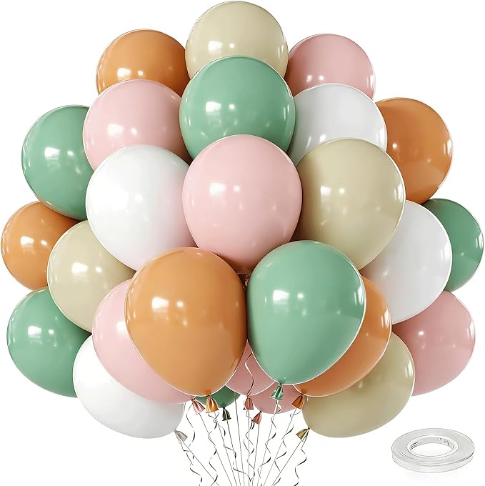 Sage Green and Pink Balloons 50 Pcs 12 Inch | Boho Baby Shower Wedding Bridal by Vanjehou