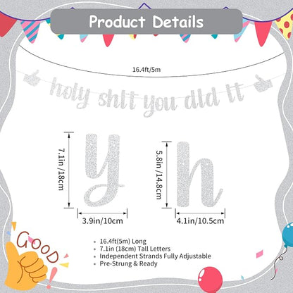 Funny Grad Banner Holy Shit You Did It Banner – Pre-Strung Glitter Graduation - Image 2