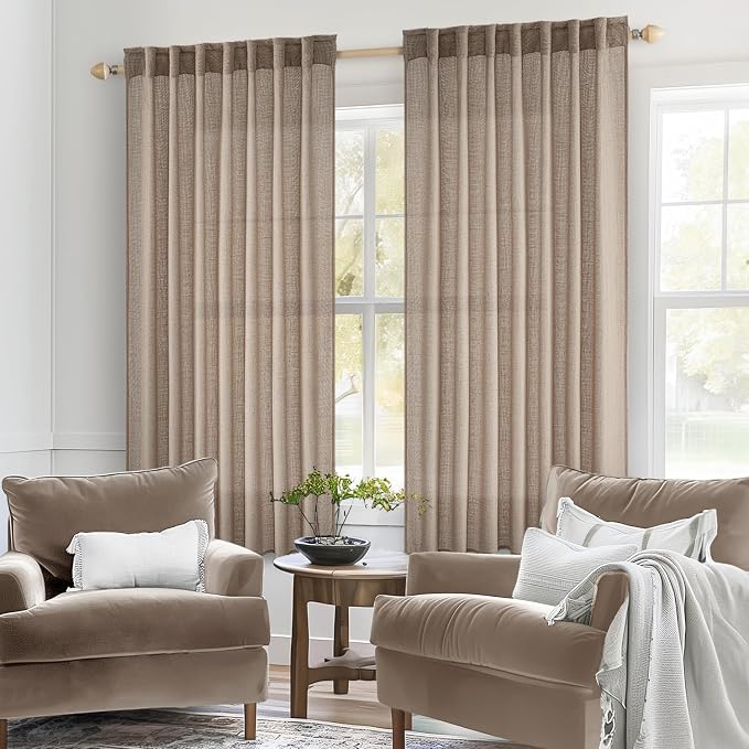 MIULEE Taupe Linen Curtains 52x63 Inch Long 2 Panel - Image 2