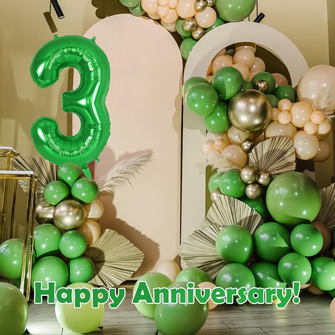 Dark green Number 3 Balloon 40 Inch, Big Large Foil Helium Number Balloons - Image 7
