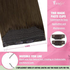 YoungSee Wire Hair Extensions Real Human Hair Brown Wire Extensions Real Human Hair Brown Straight Human Hair Fish Line Extension Easy to Apply and Remove 18 Inch 80g