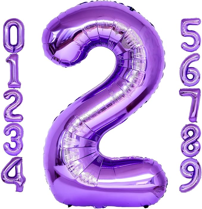 Purple Number 2 Balloons, 40 Inch Giant Number Balloons Foil Mylar Helium by Lovoir