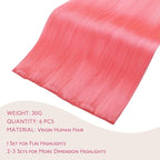 WENNALIFE Light Pink Clip in Hair Extensions Real Human Hair 35g 6pcs 24 Inch Colored Hair Extensions for Kids Women Colorful Hair Pieces Pop-up Style Straight Extensiones De Cabello Humano Con Clip