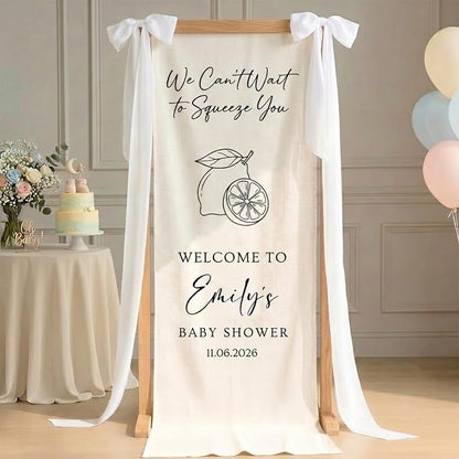 Personalized We Can't Wait to Squeeze You Baby Shower Fabric Sign Backdrop | by Unknown