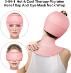 Migraine Relief Cap and Neck Ice Pack Wrap with Ice Eye Masks,3 in 1 Detachable Hot and Cold Therapy Headache Relief Cap for Headaches, Stiff Neck,Eye Fatigue, Tension and Pain Pink