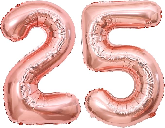 Rose Gold 25 Number Balloons, 40 Inch Big Giant Jumbo 25 or 52 Balloon Numbers by BBPOOL