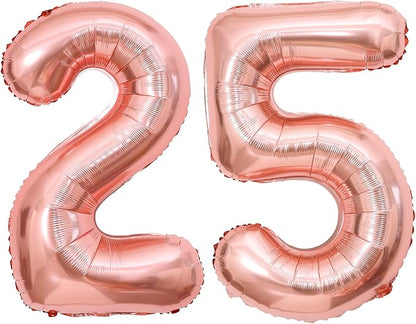 Rose Gold 25 Number Balloons, 40 Inch Big Giant Jumbo 25 or 52 Balloon Numbers by BBPOOL