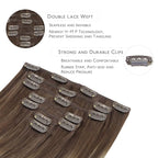 WENNALIFE Clip in Hair Extensions - Real Human Remy Hair, 18 Inch 120g 7pcs Balayage Chocolate Brown to Honey Blonde