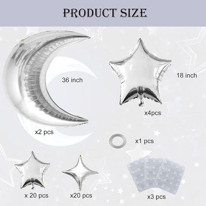 50pcs Silver Moon and Star Balloons, Star Foil Balloons Star Balloon | Moon and - Image 2