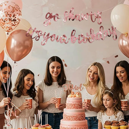 BEISHIDA Double-sided Rose Gold Go Shawty It's Your Birthday Banner Decor | - Image 4