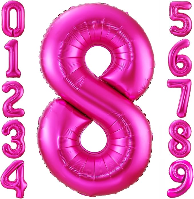 Hot Pink 8 Balloon, 40 Inch Number 8 Balloon, 8 Birthday Balloon Decorations by BBPOOL
