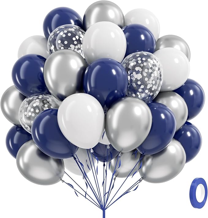 60pcs Navy Blue and Silver Balloons 12inch by Leraqertra